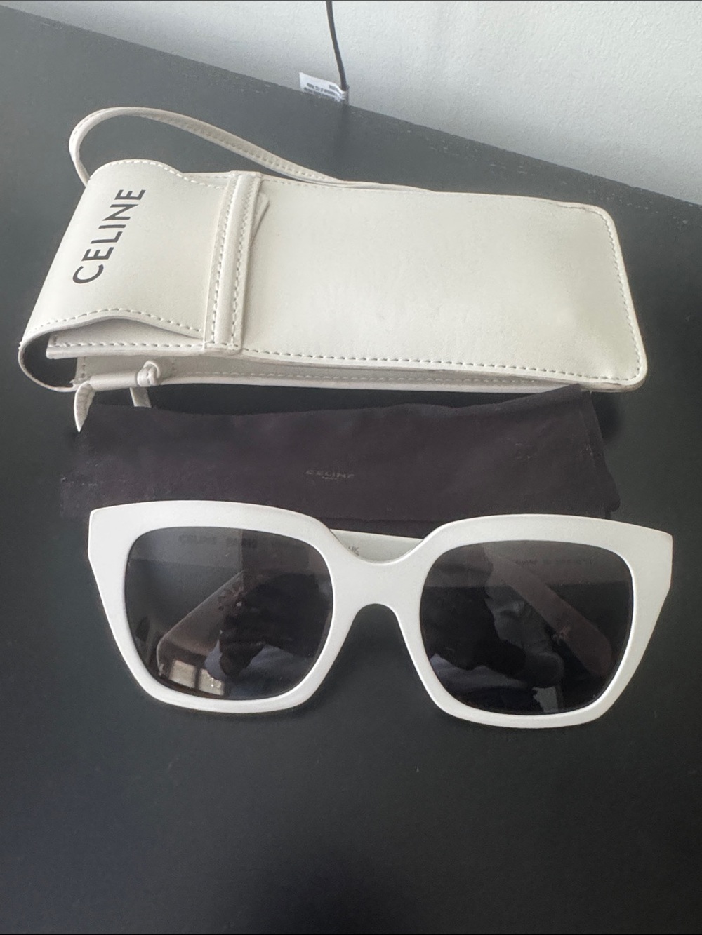 Celine White Oversized Square Sunglasses with Case